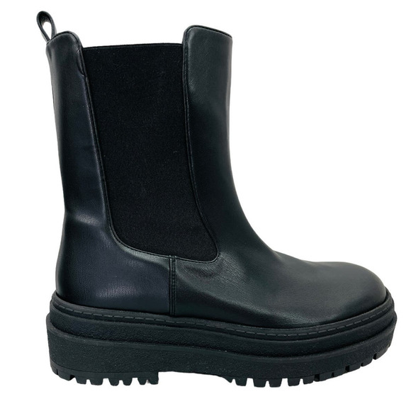 Good American NEW Faux Leather Pull-On Platform Lug-Sole Chelsea Boots Black 9 - Picture 6 of 15